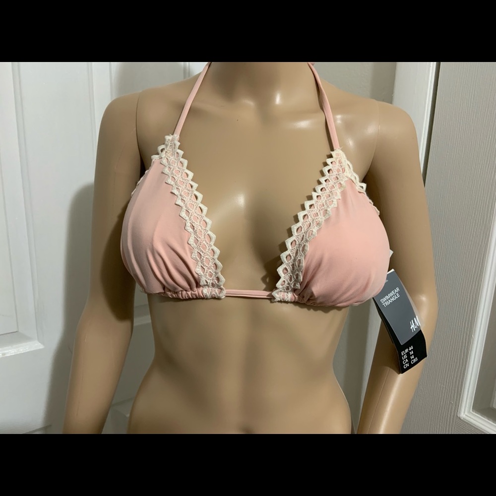 H&M triangle bikini top pink and lace size 14 NWT